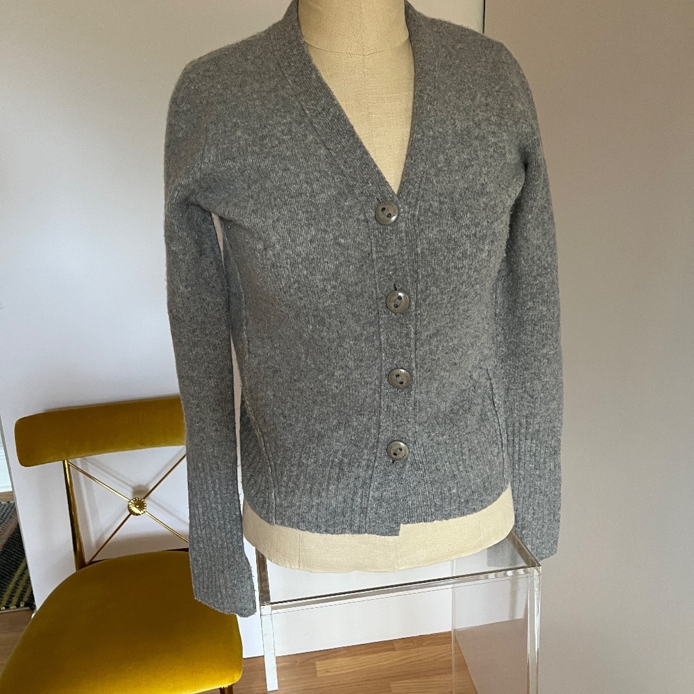 All Saints cashmere grey v-neck, button cardigan Small